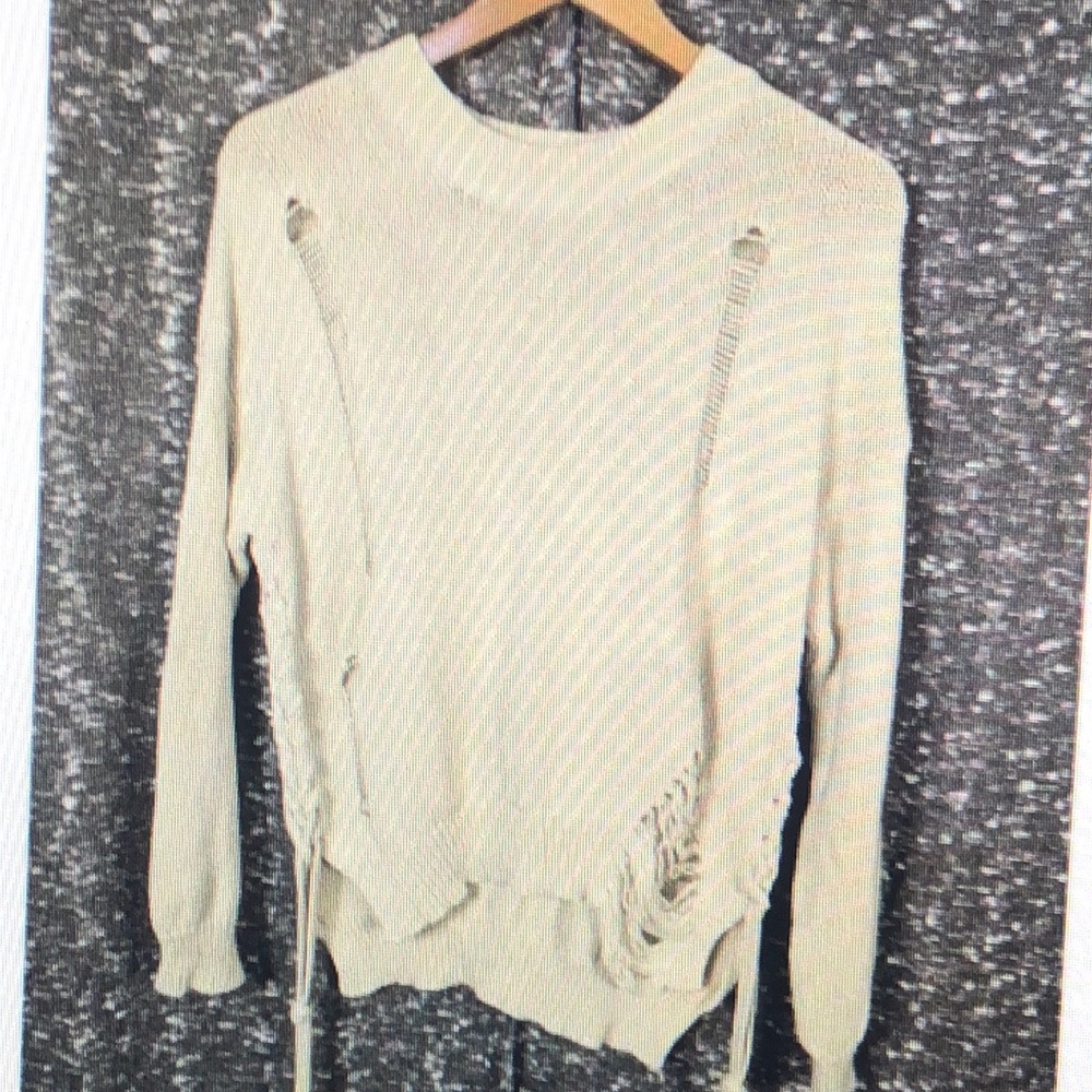 Poof! Cream Distressed Sweater Women's Size Medium Lacing on sides